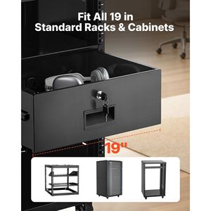 50 Lbs Max Load-Bearing <b>Lockable</b> 4U Rack Mount <b>Drawer</b> Sliding Cable Management Hole Case Server Cabinet Organizer - Product Image 2