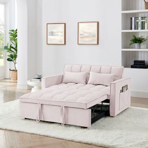 Divano Letto Moderno in Velluto Estraibile da 138 cm, Design Versatile Pieghevole con Schienale Regolabile in 3 Lunghezze, Disponibile in Rosa - Product Image 6