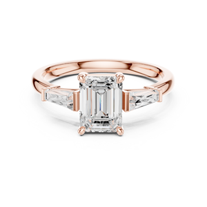 Bague de fiançailles et de mariage en or massif 14 carats certifiée IGI HPHT CVD avec émeraude de 1,50 carat et diamant de laboratoire taille baguette conique pour femme - Product Image 3