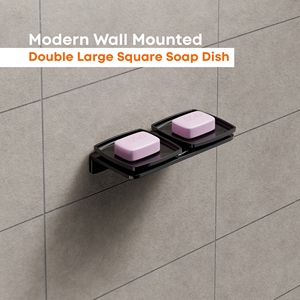 Porte-savon carré à deux niveaux pour comptoir de salle de bain, plateau à savon empilable en métal avec drainage pour savon en barre et éponges - Product Image 2