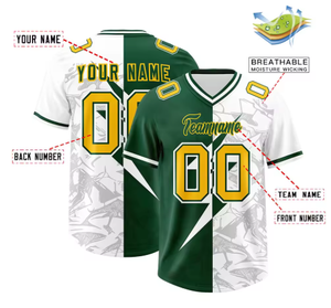 Maillot de football personnalisé pour homme, imprimé avec nom et numéro, motif éclair, col en V, tissu mesh, 100% polyester - Product Image 2