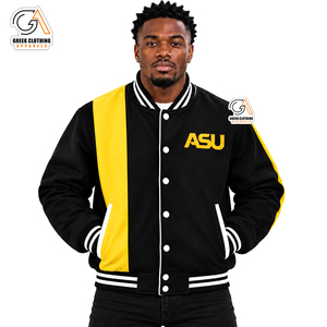 เสื้อแจ็คเก็ต ASU Varsity สำหรับผู้ชาย สีดำ-เหลือง แต่งลายปักโลโก้ คอปกพับได้ สไตล์ลำลอง สำหรับฤดูใบไม้ผลิ - Product Image 4