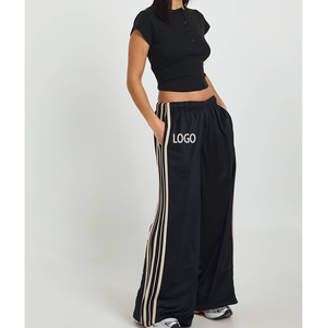 Pantalon de jogging OEM 100% coton, couleur unie, coupe droite, avec bande latérale, pour femme, 420 GSM, taille élastique, pour la course à pied - Product Image 1