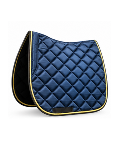 Almohadilla de satén azul marino de lujo premium para silla de montar con ribetes y adornos dorados, acolchado de diamante, transpirable para equinos. - Product Image 1