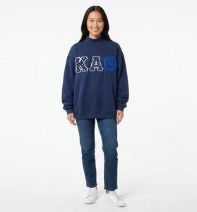Sudadera Oversize de Cuello Alto para Mujer, de Algodón, con Letras Bordadas, Azul, Informal, para Otoño - Product Image 1