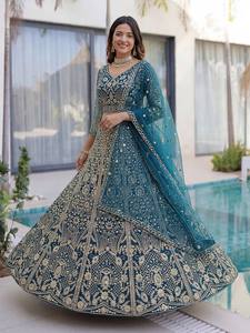 RAMDEV TRADING LAHENGA CHOLI DUPATTA VINTAGE INDIO TRADICIONAL PARA FIESTAS, DE SECADO RÁPIDO, SUAVE, DE MALLA, CON BORDADO DE LENTEJUELAS - Product Image 2