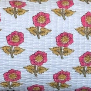 White Pink Floral Quilted Cotton Pouch Set Hand Block Print Toiletry <b>Makeup</b> Stationary Jewellery Craft <b>Storage</b> Travel Gift - Product Image 4