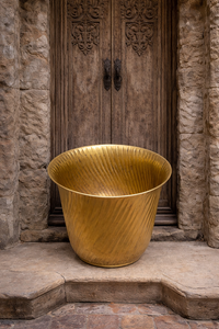 Vintage Brass Planter <b>Vase</b> With <b>Ribbed</b> Design For Outdoor Decor - Product Image 1