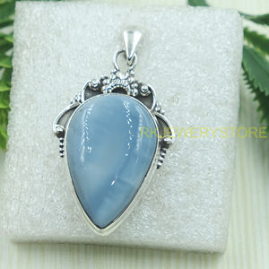 Blue <b>Opal</b> Teardrop Gemstone Pendant 925 Sterling Silver Handmade Vintage Style Jewelry Boho Statement <b>Necklace</b> Gift For Women - Product Image 6