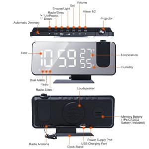 Réveil numérique intelligent avec projecteur LED, fonction radio et miroir de 7,5 pouces, horloge de table avec fonction de projection - Product Image 2