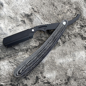 Navaja de barbero multifuncional con mango de madera, herramienta de depilación de metal negro para productos para la barba - Product Image 6