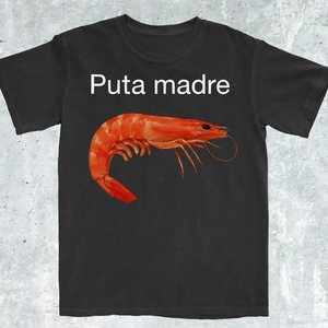 Camiseta Gráfica de Camarones Puta Madre para Hombre, Divertida, con Meme Español, Roja, Manga Corta, 100% Algodón, Casual, Hip Hop, Transpirable, Personalizable - Product Image 1