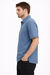 Camiseta Polo Clásica Azul Acero para Hombre, Mezcla de Algodón Suave, Estilo Casual Elegante, Manga Corta, Ofrece una Sensación Suave y Durabilidad - Product Image 2