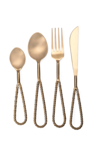 Ensemble de couverts vintage en or mat avec poignées torsadées, cuillère, fourchette, couteau, vaisselle en métal durable, pour mariage - Product Image 4