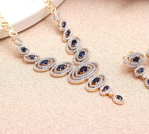 Blue Sapphire CZ Jewelry Set Wedding Necklace and <b>Earrings</b> for Women Wedding Jewellery Wholesale Price - Product Image 3