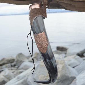 Cuerno de Buey Vikingo Personalizado Hecho a Mano, Ecológico y de Alta Calidad, con Soporte de Cuero, Forma Natural Pulida, India FWE-001 - Product Image 4