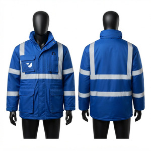 Chaqueta de Seguridad para Hombre de Lana y Viscosa, Lona Premium Impermeable, Azul, Ropa de Trabajo, Cinta Reflectante, Múltiples Bolsillos, con Capucha, Logotipo Personalizado - Product Image 1