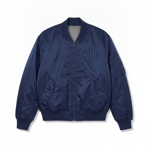 Chaqueta Bomber Azul Marino para Hombre con Logotipo Bordado, Cierre de Cremallera, Cuello Camisero, Ropa Casual de Otoño - Product Image 1