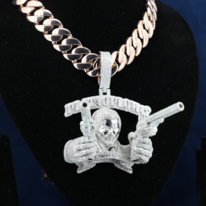 Colgante de Calavera de Doble Pistola Semidimensional de Plata de Ley S925 para Hombre y Mujer, con Moissanita VVS, Estilo Hip Hop para Raperos - Product Image 1