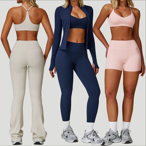 Nuevo Conjunto Deportivo de 2 Piezas para Mujer, Transpirable y Sin Costuras, para Yoga, Manga Larga, Cintura Alta, Pantalones Cortos Ajustados, Leggings - Product Image 1