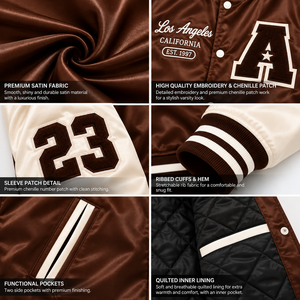 Veste universitaire en satin personnalisée pour homme, veste bomber de luxe avec patchs brodés, style rétro, streetwear universitaire, vestes de baseball OEM - Product Image 6