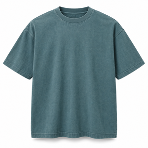 Camiseta de Cuello Redondo Ancho, 270 g/m², Color Verde Azulado, Algodón Compacto, Teñido, Lavado, Corte Cuadrado, para Hombre, con Impresión de Logotipo Personalizado - Product Image 1