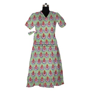 Bikini estampado en Bloque para mujer, ropa de dormir de algodón Natural hecha a mano, bata de baño caftán Maxi - Product Image 6