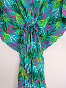 Robe Kaftan en Coton à Imprimé Feuilles de Palmier et Dentelle, Style Vintage, Longueur Genou, Cache-maillot de Plage Indien, Col en V, Manches 3/4, Légère, Vêtement de Nuit - Product Image 6