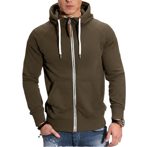 Sweat-shirt à capuche zippé pour homme, couleur unie, décontracté, respirant, en polyester tricoté, coupe classique, automne - Product Image 5