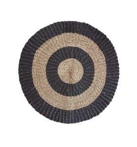 Handwoven <b>Round</b> Seagrass Rug Braided Bohemian Area <b>Carpet</b> with Black and Beige Target Circle Design for Living Room, Home Use - Product Image 1