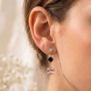 Morganite Cushion Cut & Black Obsidian Round Faceted Drop <b>Earrings</b> With CZ Accent Elegant Minimalist Fine <b>Stud</b> Gemstone <b>Earring</b> - Product Image 3