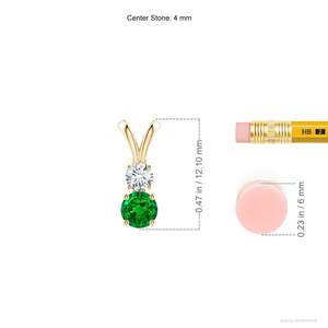 14K <b>Solid</b> <b>Gold</b> Prong-Set Round Natural Emerald And Diamond Two Stone <b>Pendant</b> Fine Jewellery Anniversary Gift For Her 2026 - Product Image 3