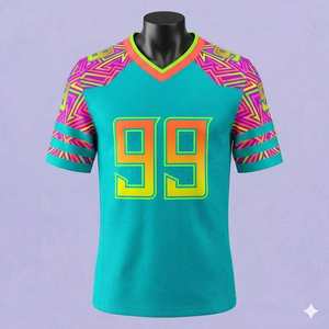 Jersey de Fútbol Americano Sublimado Personalizado de la Mejor Calidad, Manga Corta, Logotipo Bordado Personalizado, Malla Duradera y Cómoda - Product Image 1