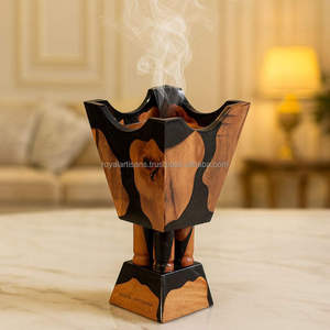 Elegant Wooden Epoxy Bakhoor Burner Perfume Flame Aromatherapy <b>Diffuser</b> Ramadan Gift Decor - Product Image 5