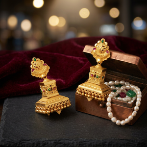 Vente en gros de boucles d'oreilles Jhumka plaquées or 14K18K24K, ensemble de boucles d'oreilles Jhumka de conception traditionnelle pour mariage, boucles d'oreilles de mode pour mariée - Product Image 6