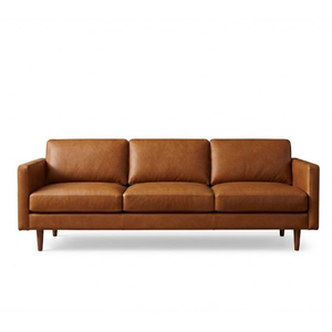 Sofá de Tres Plazas de Cuero Genuino, Estilo Moderno, Respaldo Acolchado, Brazos Cuadrados, Patas de Madera, Ecológico y Duradero, Ideal para Escuelas y Parques - Product Image 1