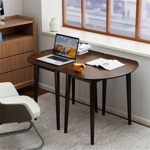 Walnut 45\" <b>Extendable</b> <b>Dining</b> <b>Table</b> <b>Set</b> Convertible 2 Half <b>Round</b> <b>Tables</b> to Oval for 4-6 People - Product Image 2