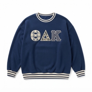 Women's Navy <b>Crewneck</b> Sweatshirt With Applique OAK Letters Full Sleeve Knitted Cotton Autumn Casual Wear - Product Image 1
