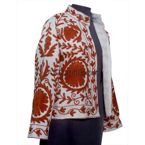 Chaqueta Bomber de Algodón Tejido Suzani con Cuello en V para Mujer, Bordada con Volantes, Estilo Vintage Floral, Ecológica, Transpirable, de Secado Rápido, para Invierno - Product Image 4