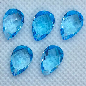 Topaze bleu ciel double face à facettes en forme de poire à damier, pierre précieuse en vrac 12x8mm 14x8mm, lot percé pour la fabrication de bijoux - Product Image 1