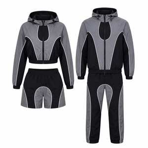 Reflective Piping Windbreaker Shorts Set – Custom High Quality <b>Zip</b>-<b>Up</b> <b>Jacket</b> & Lightweight Nylon Summer windbreaker tracksuits - Product Image 1