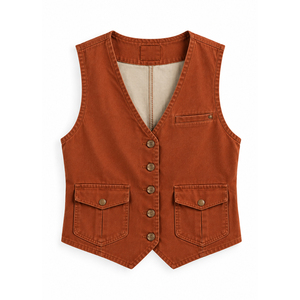 <b>Women's</b> Enzyme Washed <b>Denim</b> <b>Waistcoat</b> with side pockets, Low MOQ Private Label Orders <b>for</b> US Apparel Retailers - Product Image 2