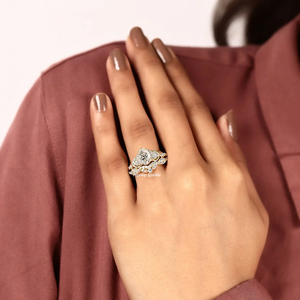 925 Sterling <b>Silver</b> Vintage Pear Cut Moissanite Bridal <b>Ring</b> Set 18K Gold Plated <b>Wedding</b> Engagement <b>Ring</b> Curved Band for <b>Women</b> - Product Image 5