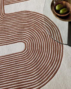 Tapis en laine tufté à la main, marron et blanc, motif géométrique audacieux en zig-zag, tapis moderne fait main - Product Image 3
