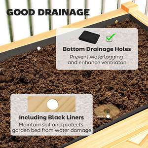 Fioriera in legno rialzato 47X22X31,5 in letto da giardino rialzato con ripiano di stoccaggio fori di drenaggio rivestimento naturale-per lo stoccaggio all'aperto - Product Image 5