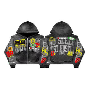 Hoodie Men OEM Winter Crop Knitted Digital Printing Oversized Heavyweight 100% Cotton Zipper <b>Jacket</b> Pocket Anti-Wrinkle - Product Image 2