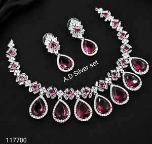 Conjunto de collar nupcial de circonita cúbica rosa chapado en plata de primera calidad con pendientes a juego para mujer, joyería de boda para mujer - Product Image 6