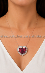 925 Sterling Silver <b>Double</b> Heart Pendant <b>Necklace</b> with Rhodium & Rose Gold Plating and Red Cubic Zirconia Stones - Product Image 4