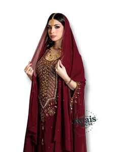 Ensemble 2 pièces de luxe AWAIS HOUSE pour femmes musulmanes, robe longue en velours uni perlé, coupe trapèze, pour soirée/formelle - Product Image 4