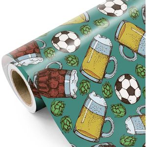 Mini Rotolo di Carta da Regalo per Birra da 17 Pollici x 16,5 Piedi per Compleanni Maschili - Include Set Decorativo per Feste con Birra, Birreria e Pallone da Football - Product Image 1